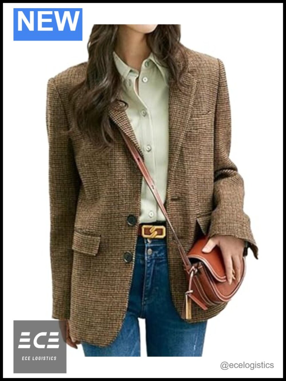 Wool Blend Plaid Blazer Jacket Single Breasted Notch Lapel Business Coat
